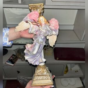 Pink and Gold Angel Candlestick Figurine